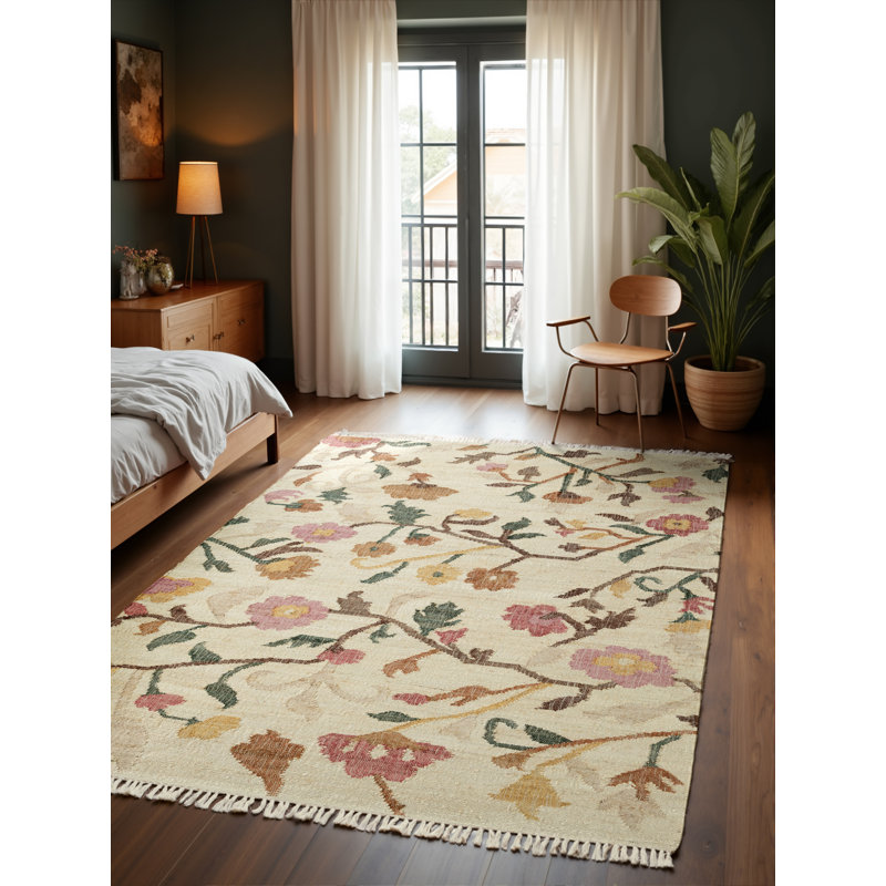 Floral Jute / Sisal Hand Woven Area Rug, Rectangle 120 x 170 cm