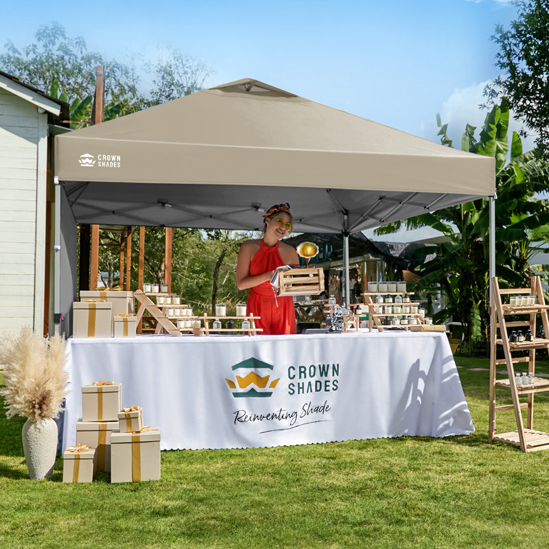 12 Ft. W x 12 Ft. D Metal Pop Up Canopy Instant Tent with 1 Removable Sidewall Beige, Beige