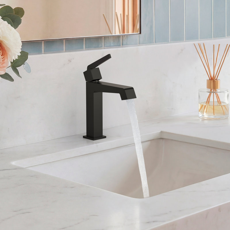 Robinet de salle de bain à poignée simple avec drain, robinet de salle de bain à un trou, Noir mat