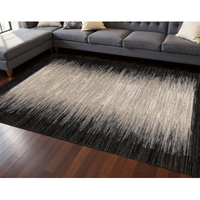 8' X 11' Black Gray And Beige Abstract Area Rug