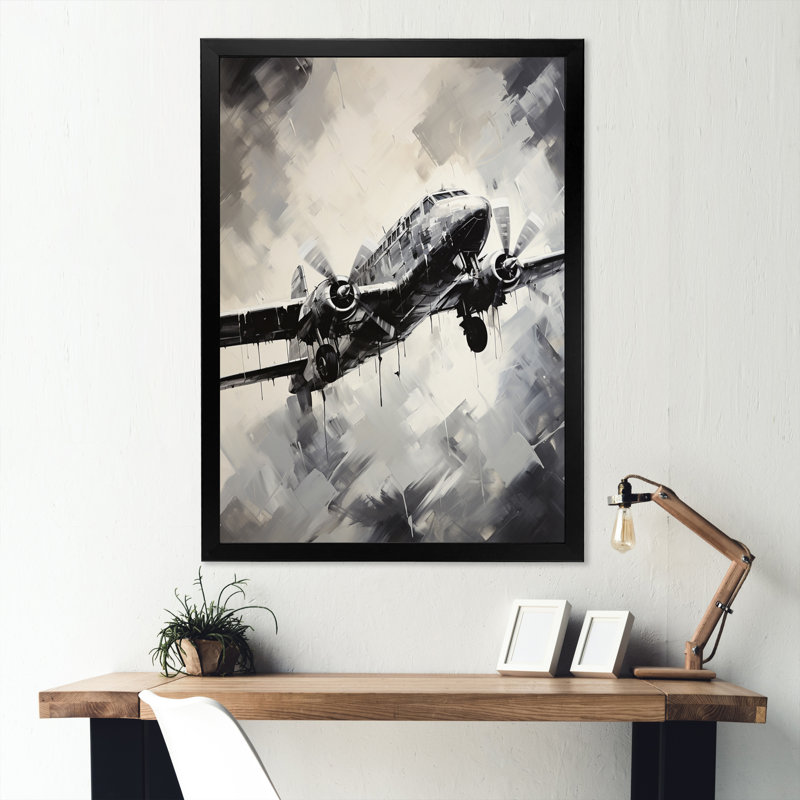 «Monochromatique Plane Soaring I - Avion, art mural salon, H 40 po x l 30 po x P 1,5 po, Cadre photo noir