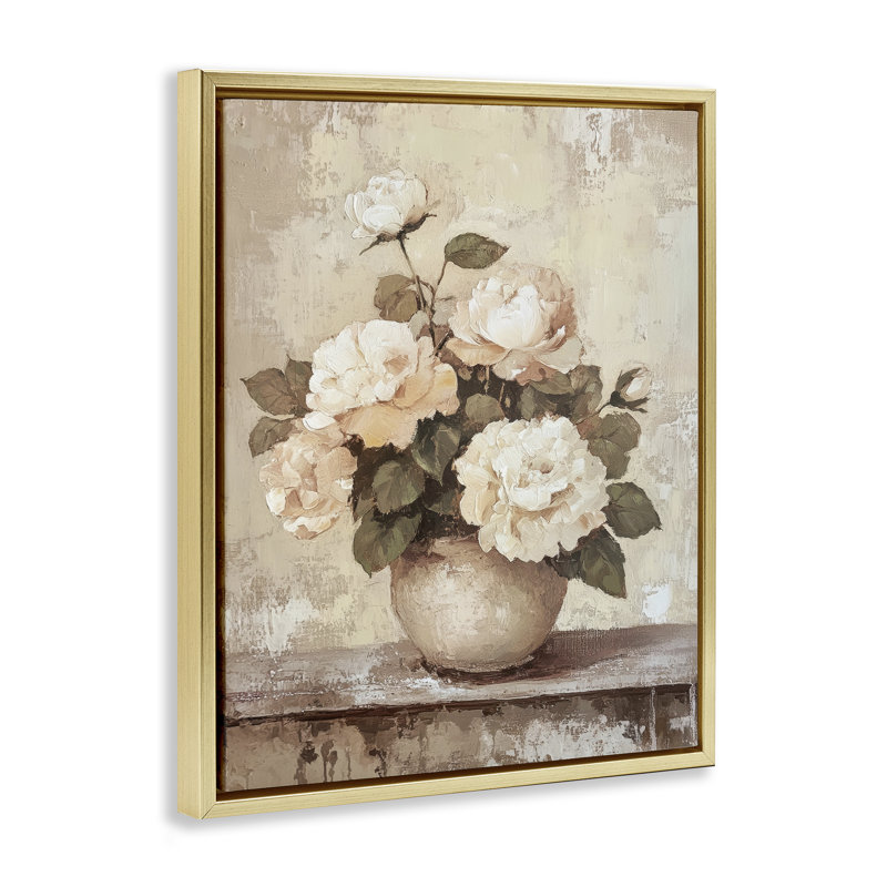 «Lovely Cottage Bouquet Floater» par Petal Prints Design, H 31 po x l 25 po, Cadre flottant métallique doré
