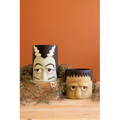 SET OF TWO FRANKENSTEIN AND BRIDE RESIN PLANTERS