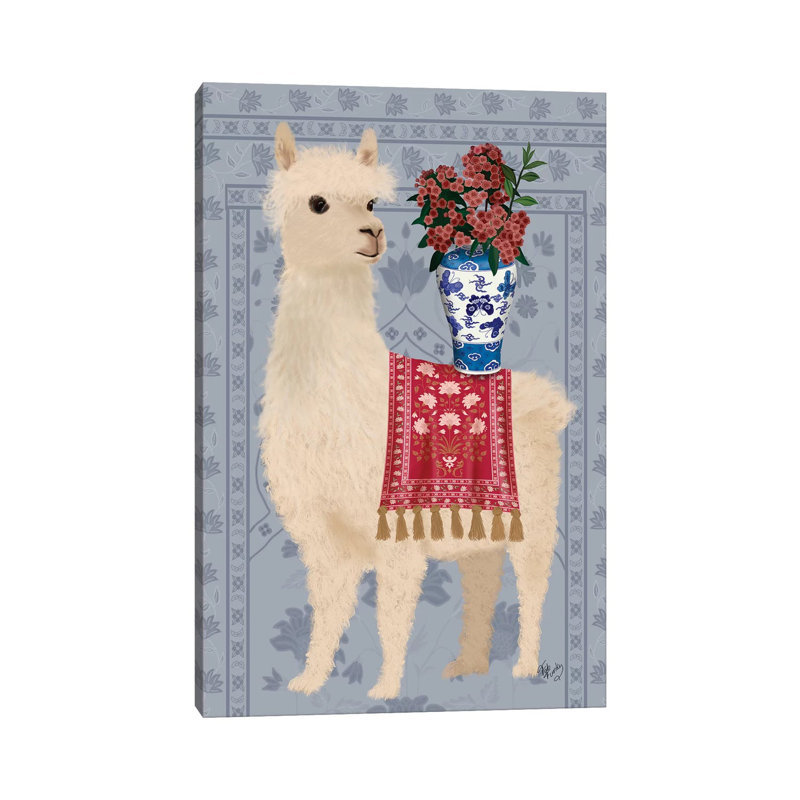 Llama Chinoiserie 2 by Fab Funky - Wrapped Canvas Gallery-Wrapped Canvas Giclée, 101.6 cm H x 66.04 cm W x 3.175 cm D