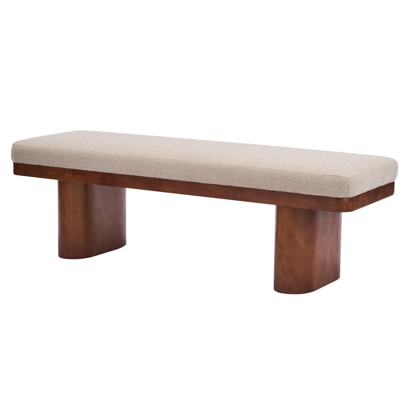 Banc rembourré de 55 po avec pieds en bois d'hévéa massif Lindeno, Boucle brun clair