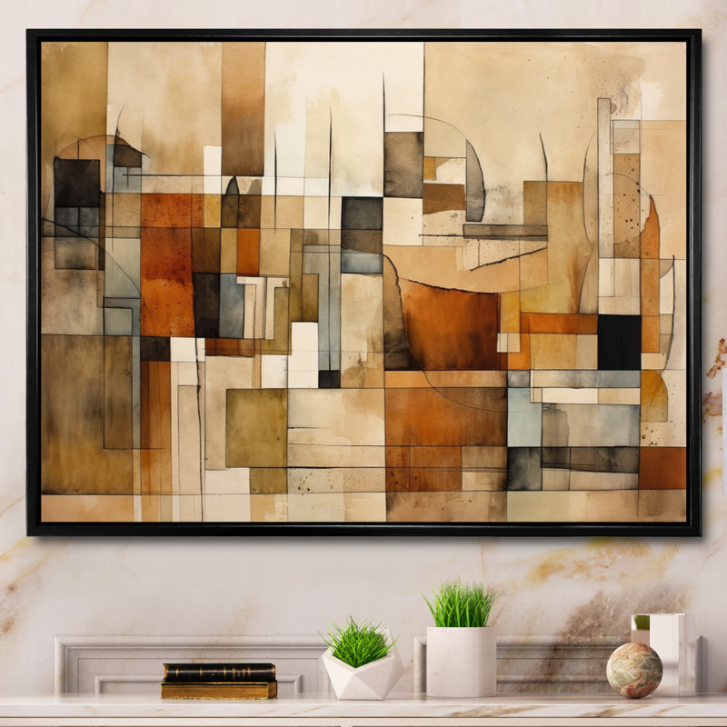 Modernist Expressions IV - Abstract Midcentury, art mural sur toile, Cadre flottant noir, H 34 po x l 44 po x P 1,5 po