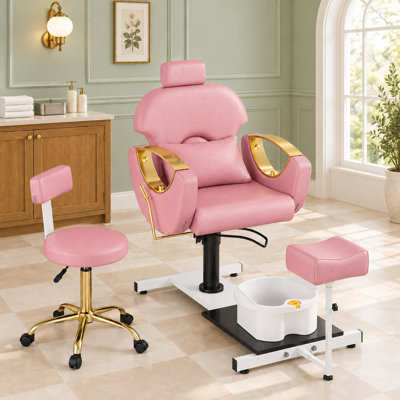 Pedicure Chair With Massage Foot Bath, 360 Degree Swivel Foot Spa Chair -Pink