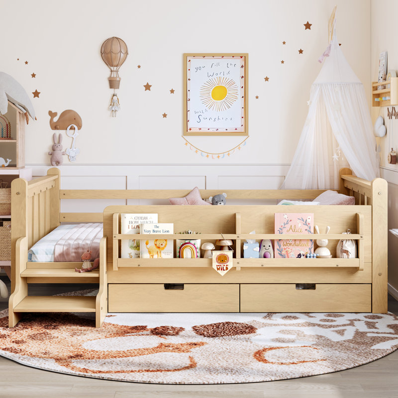 Lit simple en bois compact avec rangement