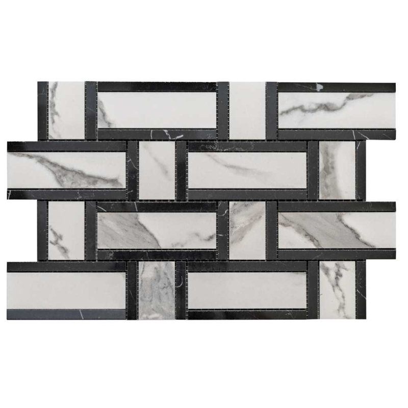 Stately Tre Basketweave 9.5" x 14" Porcelain Marble Look Wall & Floor Tile, Calacatta