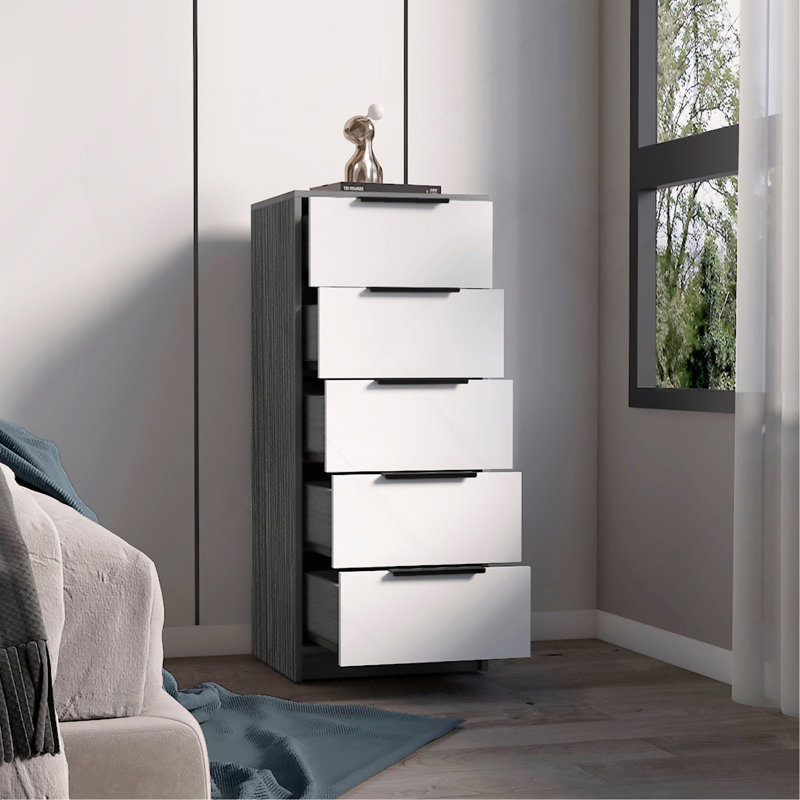 Commode rectangulaire blanche à 5 tiroirs