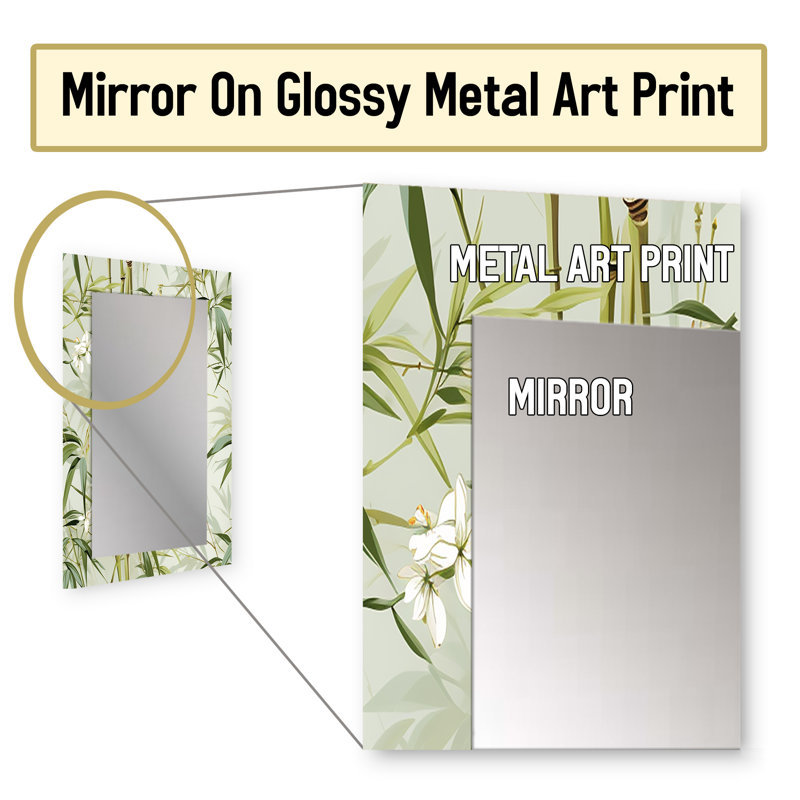 Asharee Bamboo Zen Tropical Pattern - tropical  Unique Wall Mirror, Botanical, Floral Mirror, Printed Metal Art, 32" x 24"