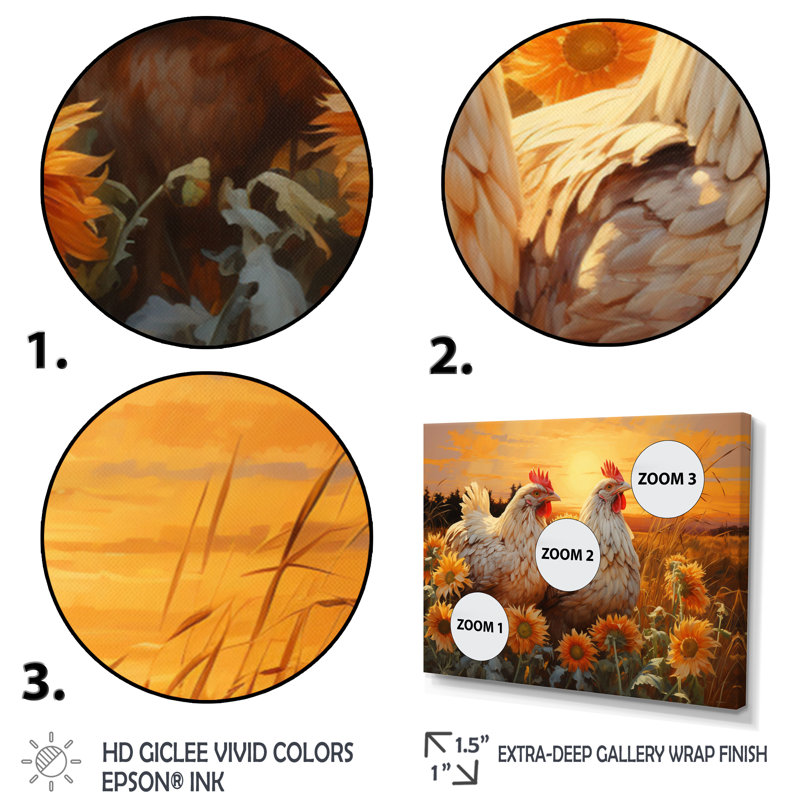 " Loving Chicken At Sunset ", Gold Picture Framed, 34" H x 44" W x 1.5" D