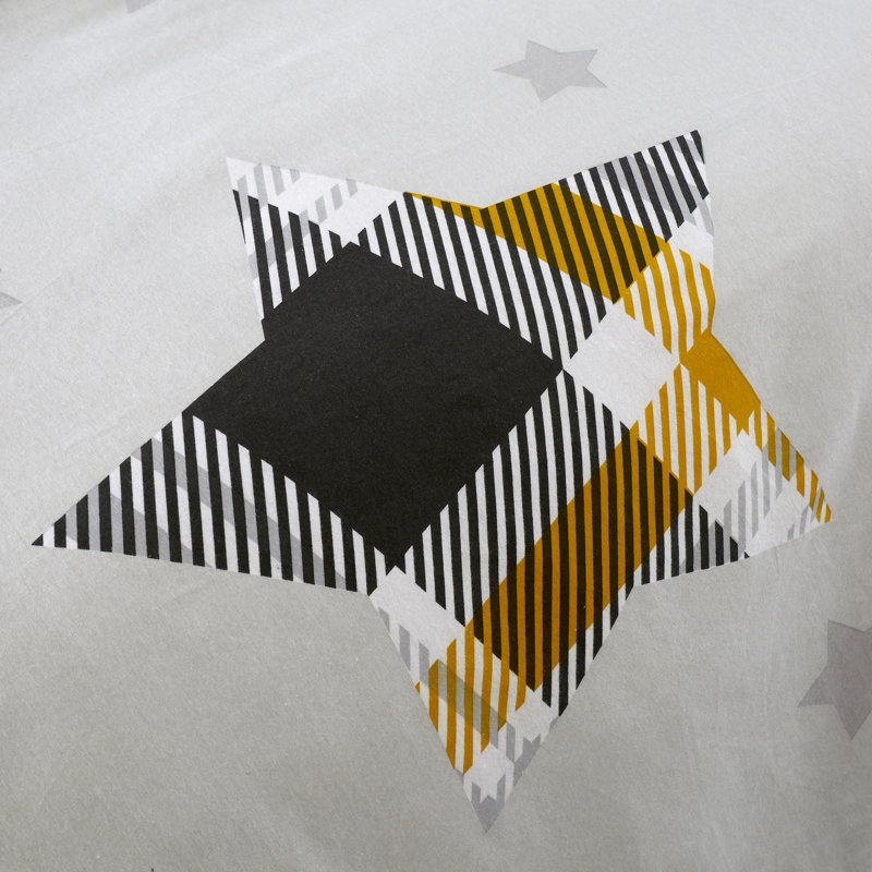 Flannel Geometric Shapes Duvet Cover with Pillowcases, Double Duvet Cover, Ochre