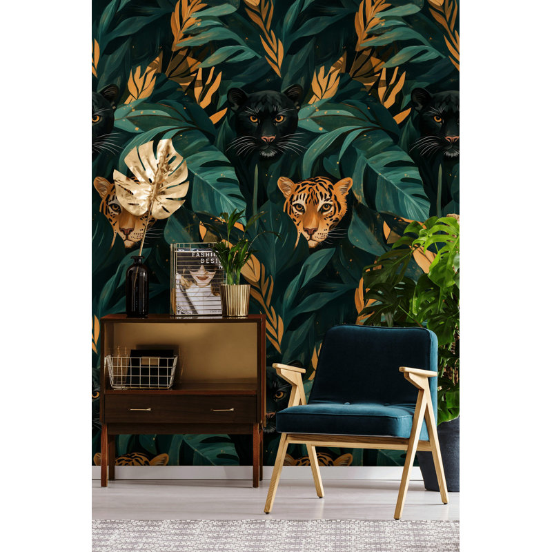 Papier peint chat tropical dans la jungle