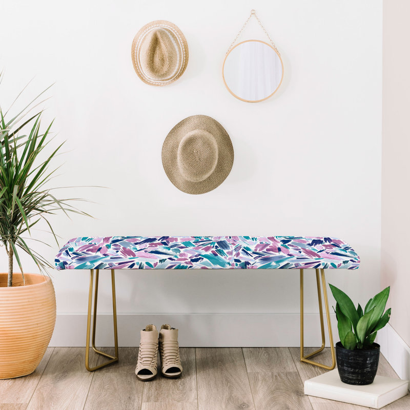Ninola Polyester Upholstered Bench, Ivory/Light Pink/Light Green/Floral