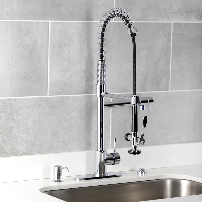 Kingston Brass Concord Single-Handle 1-Hole Deck Mount Pre-Rinse Kitchen Faucet, Polished Chrome