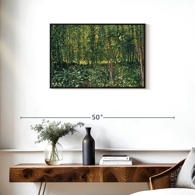 Arbres et sous-bois, 31 po x 21 po, Cadre flottant noir