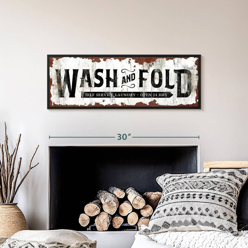 Ancienne affiche murale Wash and Fold, Cadre flottant noir, 31 po x 11 po