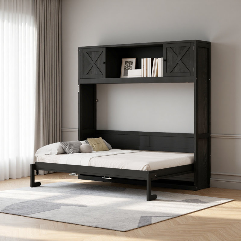 Lit escamotable double avec armoires de rangement
