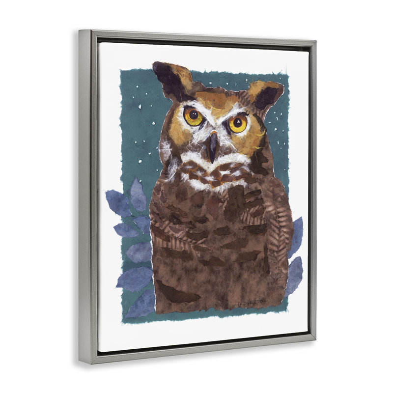 «Stern Owl», peinture sur toile flottante encadrée par Nancy Overton, Cadre flottant gris lustré, H 31 po x l 25 po