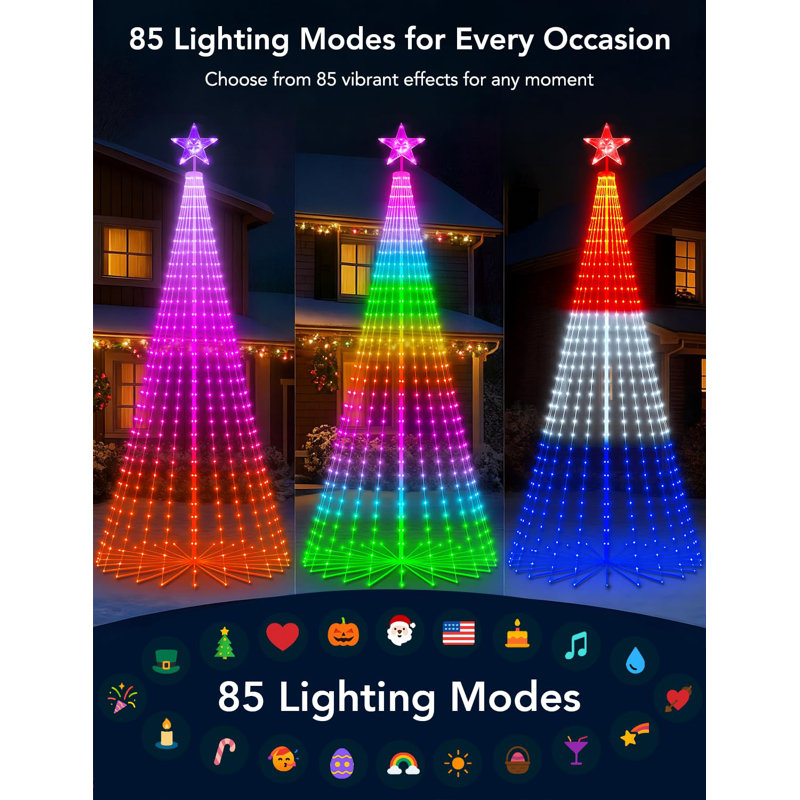 Arbre de Noël 9 pi RVB intelligent avec 460 Leds, application et télécommande, plus de 100 modes et synchro de musique, arbre à cône extérieur imperméable IP65 pour la décoration des Fêtes