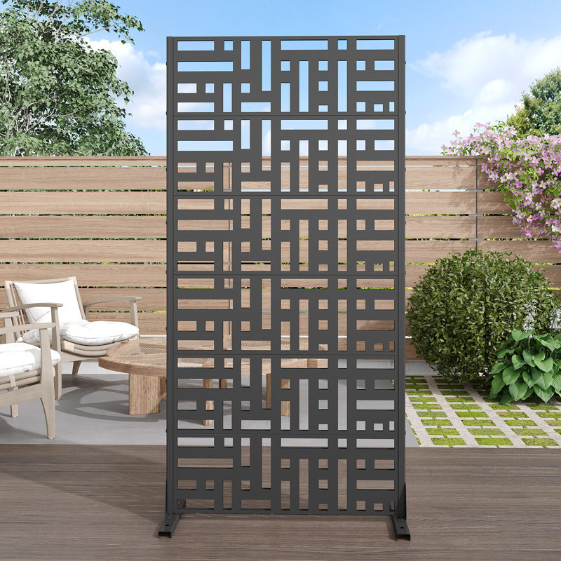 Metal Outdoor Privacy Screen, H 72 po x l 35 po x P 16 po, Noir