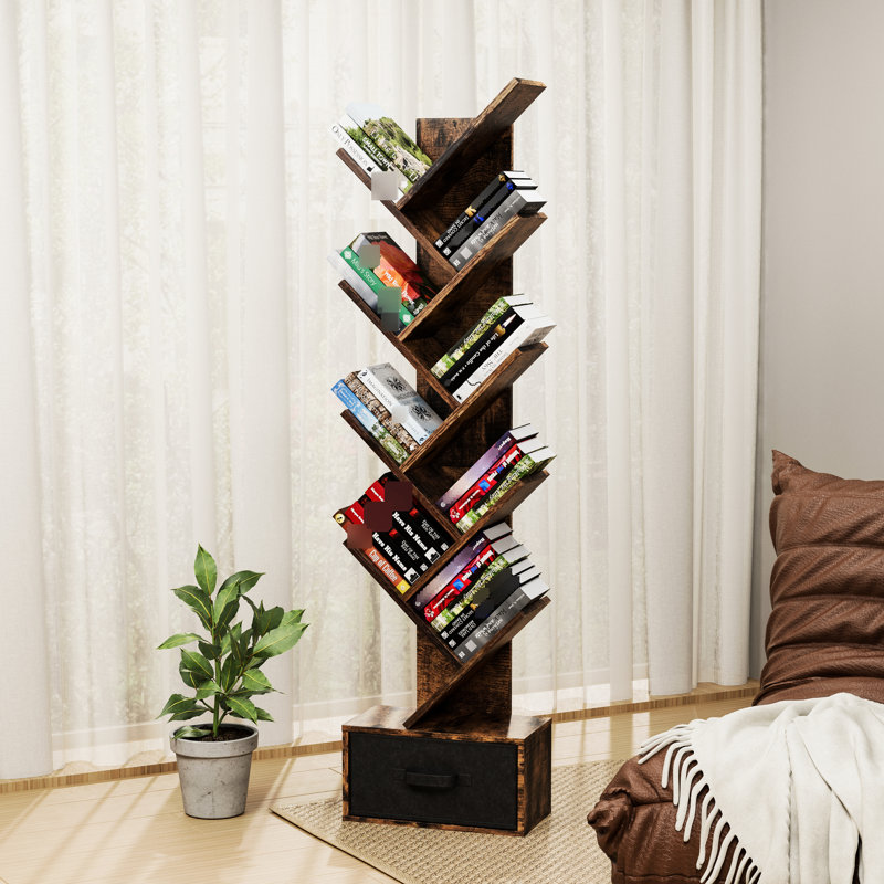 9 Tier Tree Bookcase With Drawer Base, Stable Stand For Living Room And Practical Office