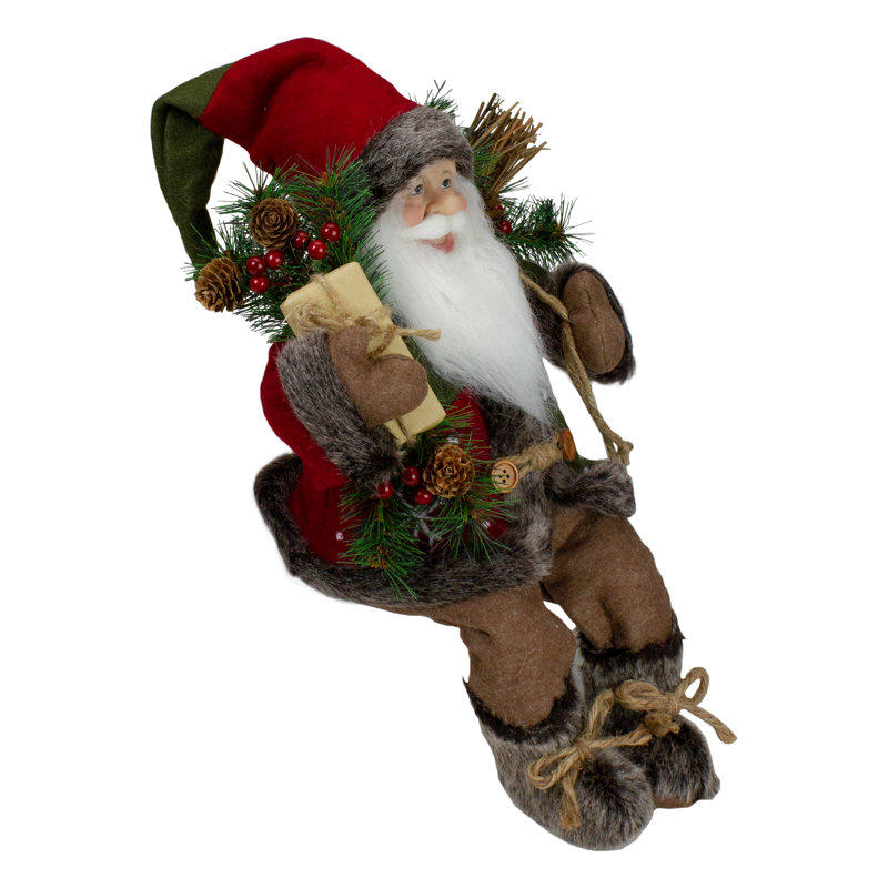 Figurine de Noël de père Noël rustique avec manteau de flocon de neige 16 po
