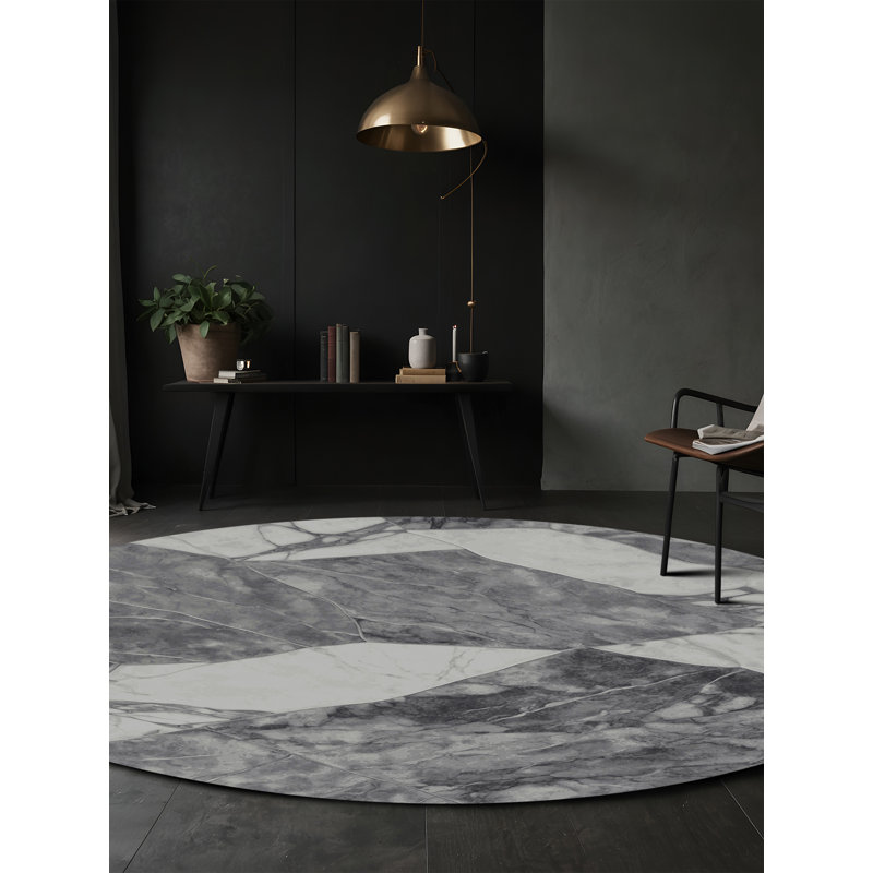 Machine Washable Gray Area Rug, Round 3'