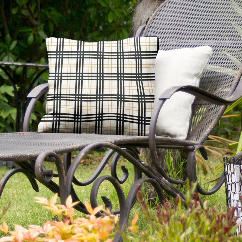 Housse de coussin d'extérieur carré R-Baltimore Football, 16 po x 16 po, Blanc / or vieilli / noir G-Nouvelle-Orléans