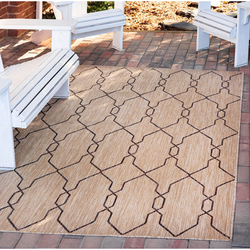Outdoor Preen Area Rug Camel Color, Rectangle 7' x 10'