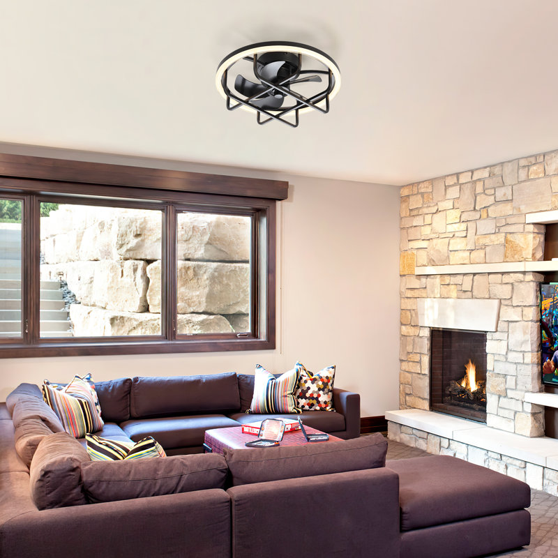 Ventilateur de plafond 20 po avec lumière Greidis, ventilateur encastré moderne, télécommande à 6 vitesses, ensemble d'éclairage à DEL inclus, profil bas pour le salon de la chambre à coucher, noir mat