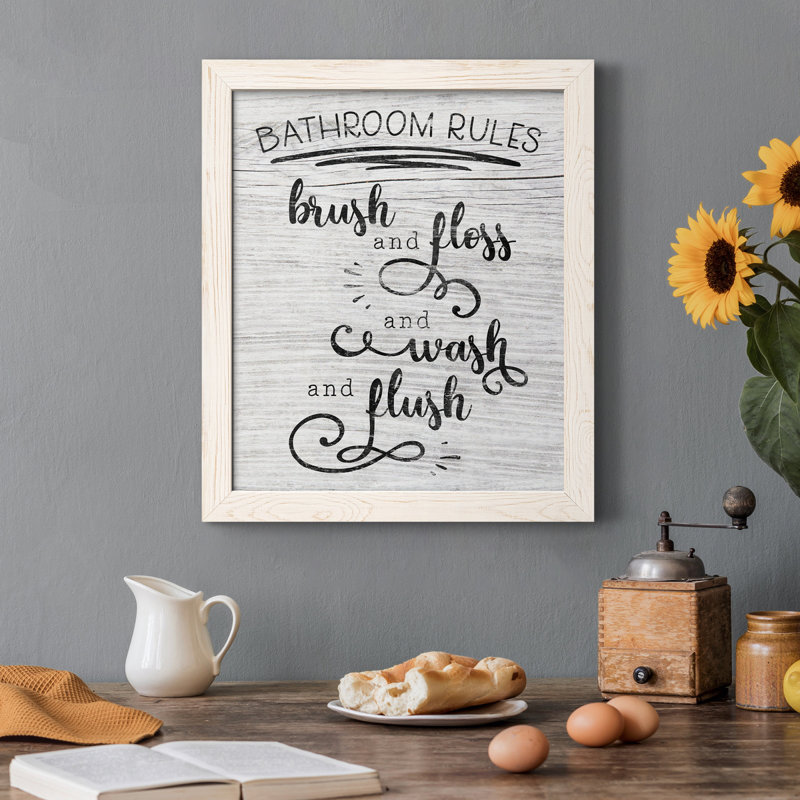 "Bathroom Rules" - Art textuel sur toile, H 44 po x l 31 po x P 1 po, Blanc