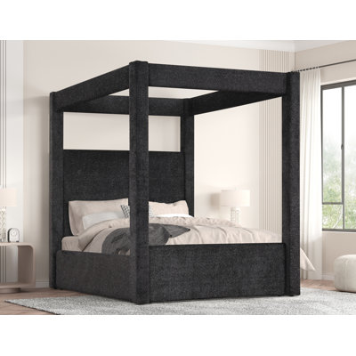 Elikai 87" Upholstered Black Canopy Bed 