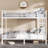 Classic white metal space-saving Full XL over Full XL platform bunk bed, noise reduced sleeper, no box spring needed for teens and adults