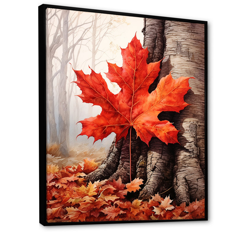 «Maples Mark Autumn Red III» sur toile, H 44 po x l 34 po x P 1,5 po, Cadre flottant noir