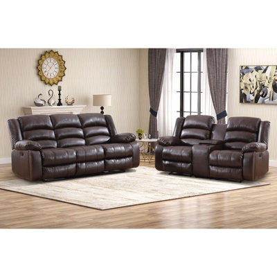 Lamyiah 2 Piece Classic Vegan Leather Manual Reclining Living Room Set with Cup Holders and Console -  Latitude RunÂ®, A4AB46C4149F41EB9F8E00FB9D5894C7