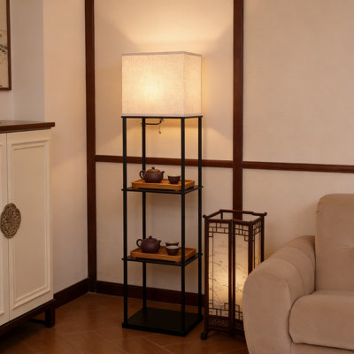 Floor Lamp With Shelves - Large Rectangle Standing Lamp With 3-Way Dimmable LED Bulb, Corner Bookshelf Display Light For Living Room, Bedroom, Office
