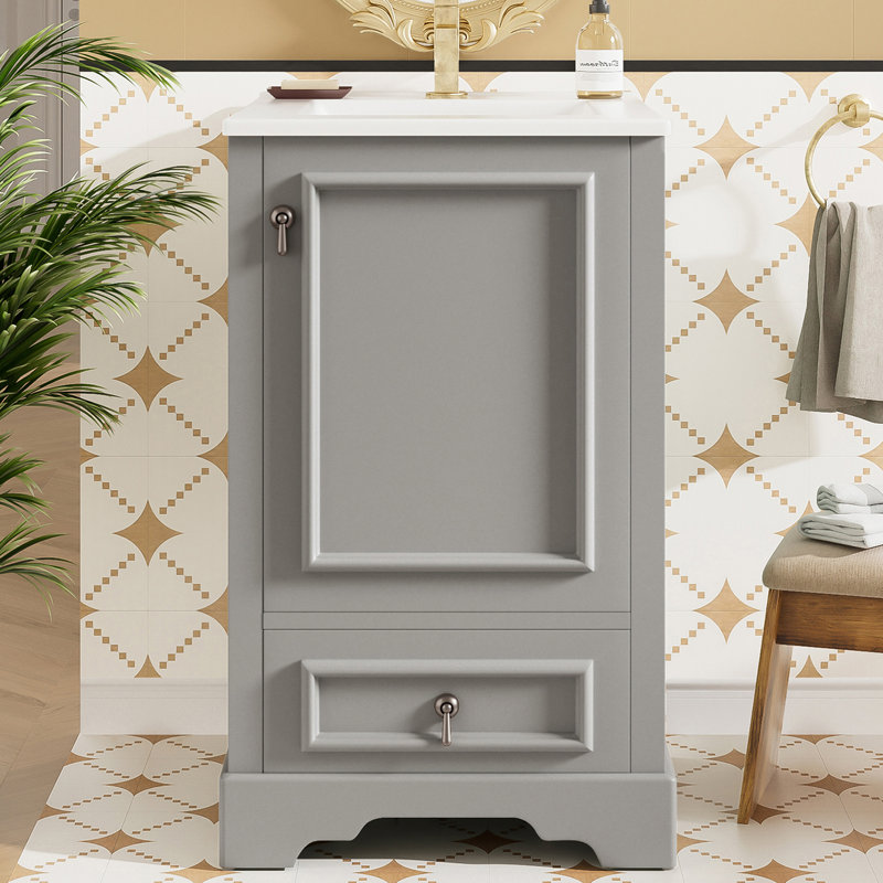 Meuble-lavabo moderne 20 po avec comptoir en céramique, Gris
