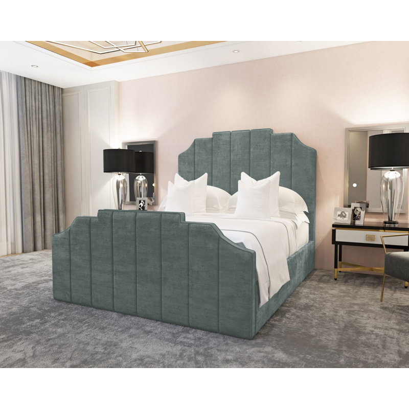 Annalei Regal Velvet Upholstered Bed Frame - Shaped Headboard, Chrome Feet, Chrome, Double (4'6)