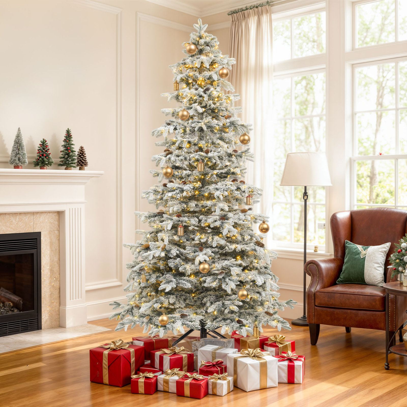 Slim Frosted Pre-Lit Spruce Christmas Tree, 9'
