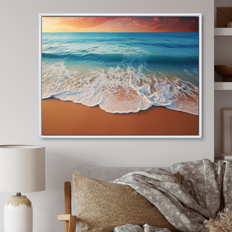 Barada Landscape Coastal Vibuctions sur toile, Cadre flottant blanc, H 34 po x l 44 po x P 1,5 po