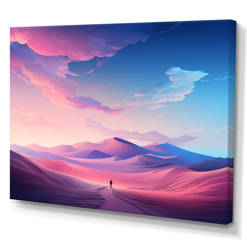 Dunes célestes roses et bleues «Desert Expedition III» - art mural désert, H 30 po x l 40 po x P 1,5 po, Toile tendue