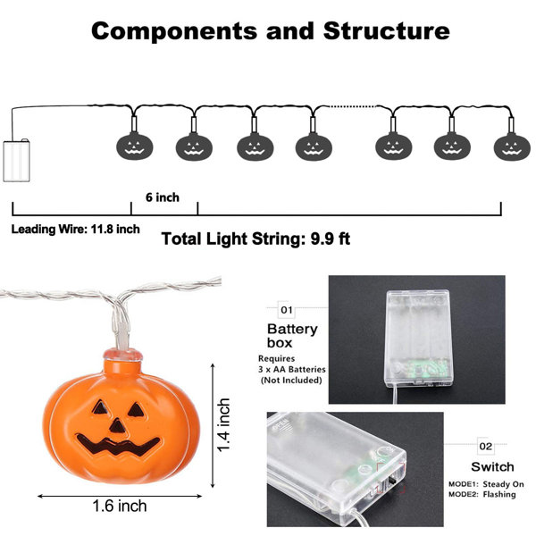 20-Lights LED Halloween String Light, Pumpkin Light for Festival Decoration The Holiday Aisle