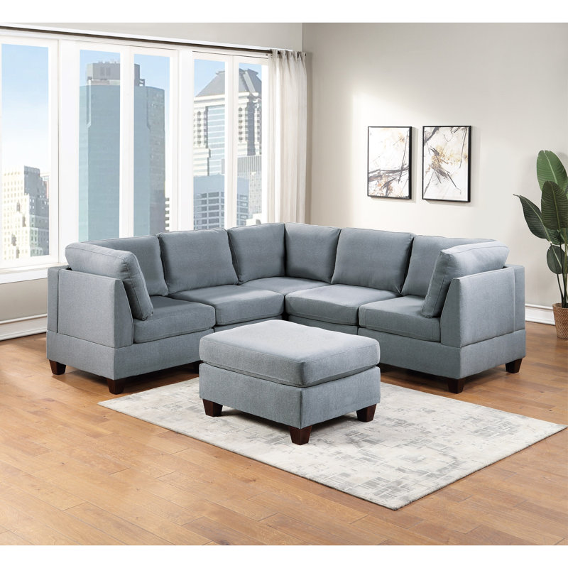 Salon modulaire gris avec coussins 6 pièces