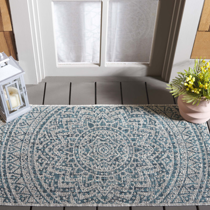 Atlanta Looped Light Grey/Teal Rug, Rectangle 79 x 152 cm