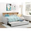 Lit de jour gris clair avec couchette coulissante - Mobilier moderne 1pc avec panneau latéral de bibliothèque, ports de charge et garniture cloutée