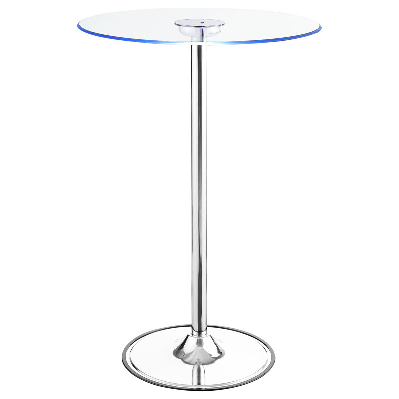 Table de bar bistro avec plateau en verre et finition en verre - pièce ronde de salle à manger, 42 pouces de hauteur, 28 dimensions, éclairage écoénergétique, base en métal, look contemporain avec table, hauteur, largeur et profondeur, économie