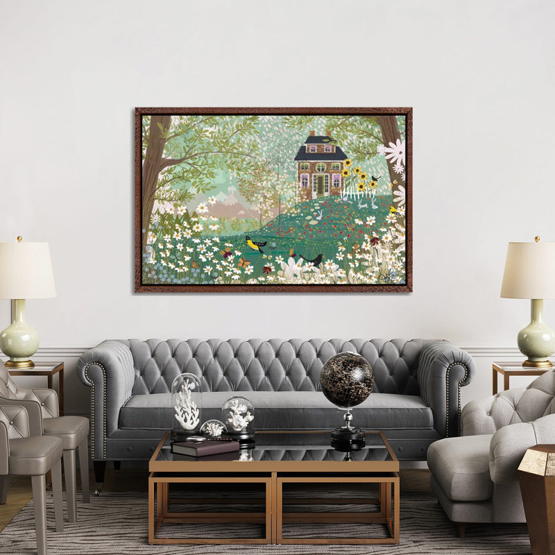 Garden Dream by Joy Laforme - Painting on Canvas, 101.6cm H x 152.4cm W x 3.81cm D, Brown Framed