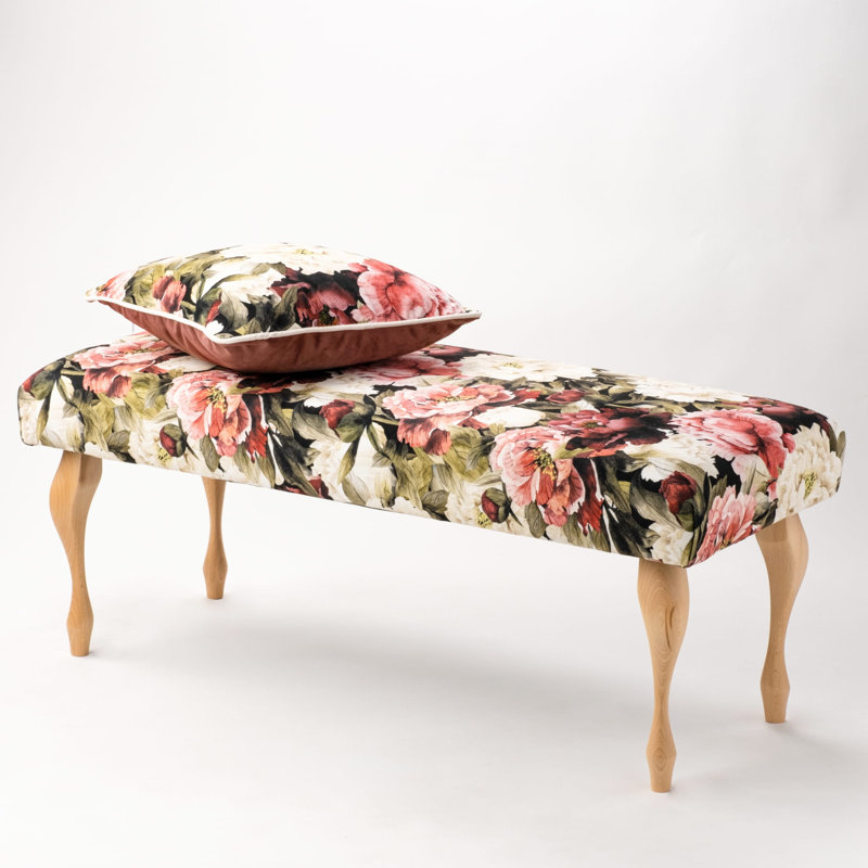 Velvet Upholstered Bench, H40 x W80 x D40cm, Pink/White/Green